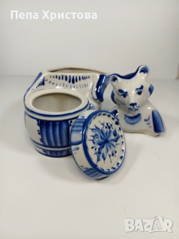 Двоен буркан от руски порцелан Гжел , снимка 6 - Други - 53753120