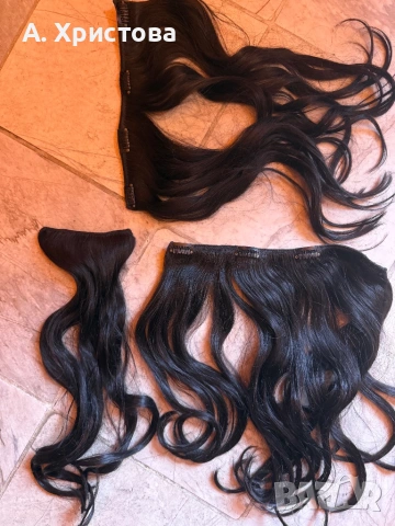 Екстеншън на клипси (Естествена коса тъмно кафяво), снимка 2 - Аксесоари за коса - 53340315