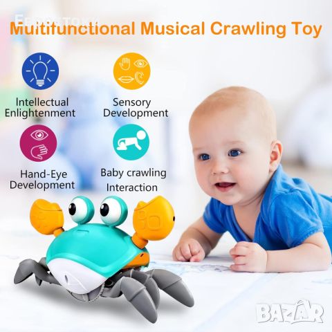 Бебешка играчка Tummy Time Пълзящ рак, с музика и LED светлина, снимка 2 - Музикални играчки - 46698792