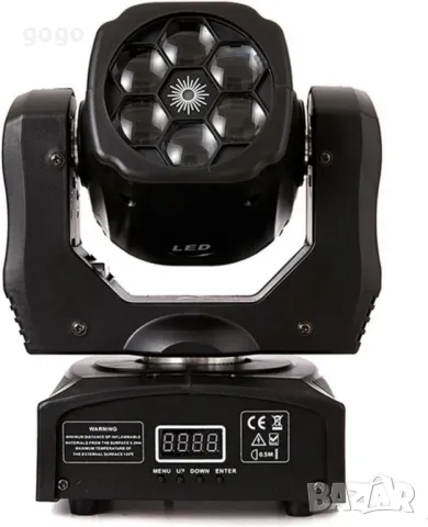 Преносими LED сценични светлини с движеща се глава и управление (6x12W + лазер), снимка 4 - Прожектори - 50356344