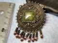 СТАР ЕМАЙЛИРАН БРОНЗОВ МЕДАЛЬОН РЕТРО ОРНАМЕНТИРАН с РОЗОВИ ПЕРЛИЧКИ 42388, снимка 2