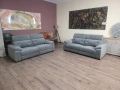 Сив комплект дивани от плат две тройки с ел релакс механизъм, снимка 1