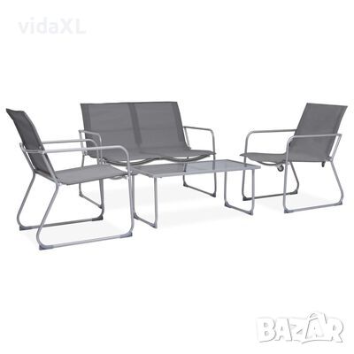vidaXL Градински лаундж комплект, 4 части, плат и стомана, сив（SKU:44351, снимка 1