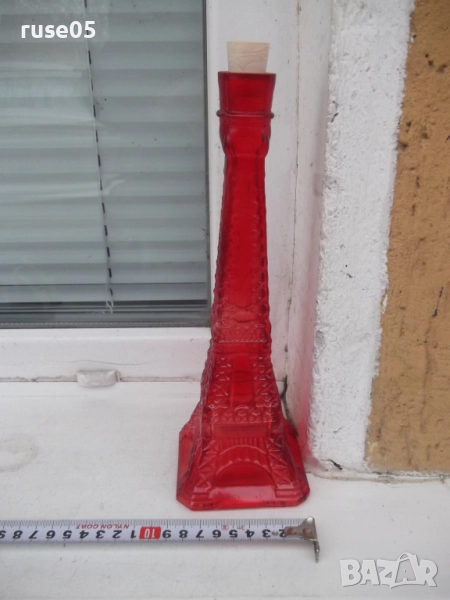 Шише "Айфелова кула" стъклено червено, снимка 1