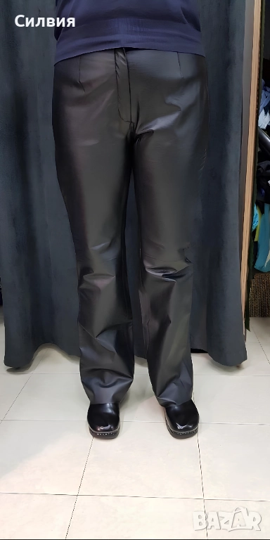 НОВ дамски лъскав кожен панталон от истинска естествена кожа, размер L, от Италия, снимка 1
