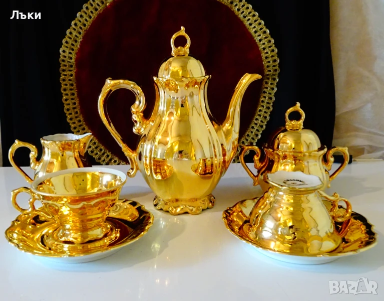 Сервиз за кафе баварски порцелан,чисто злато,барок. , снимка 1