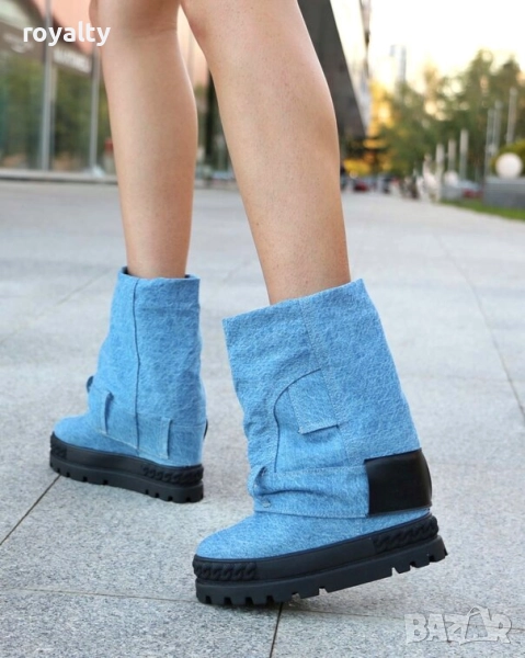 Боти на платформа - син деним, снимка 1
