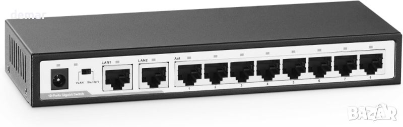 YuLinca 10-портов Gigabit Ethernet комутатор, 8 x 100/1000Mbps порта, 2 Gigabit Uplink, VLAN, снимка 1