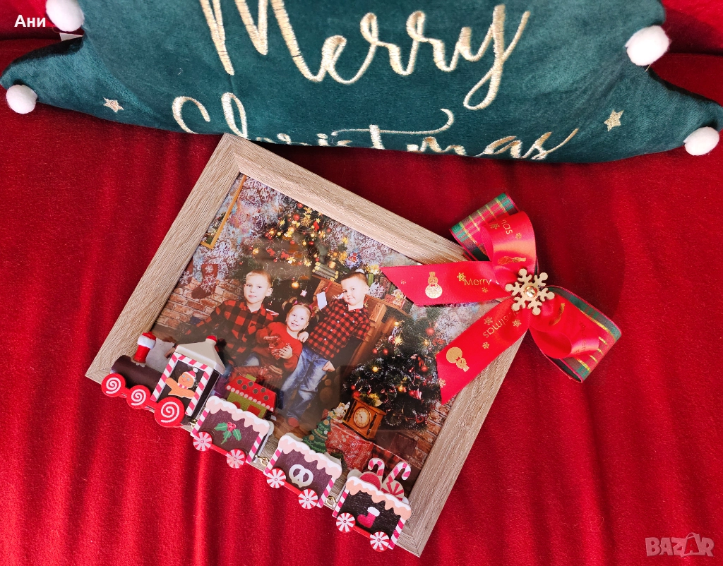 3D Коледна дървена рамка ръчна изработка влакче, снимка 1