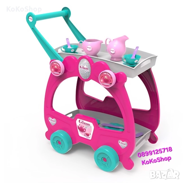 Детска количка за сервиране със сервиз за кафе или чай-41 части, снимка 1