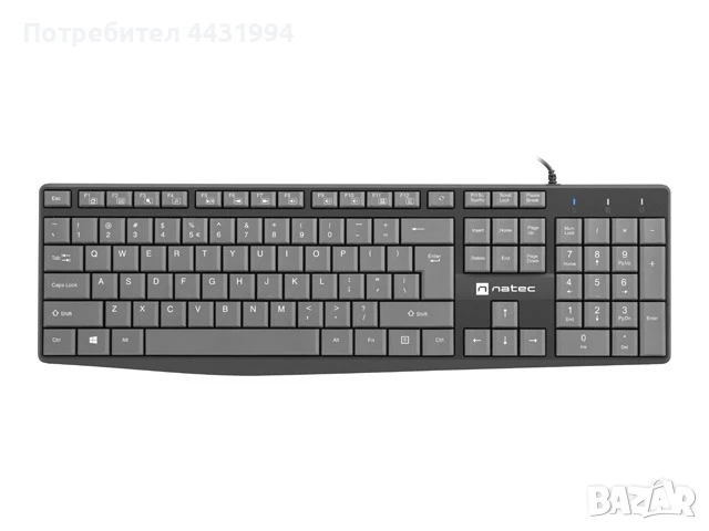 Клавиатура, Natec keyboard Nautilus SLIM Black-Grey US layout, снимка 1