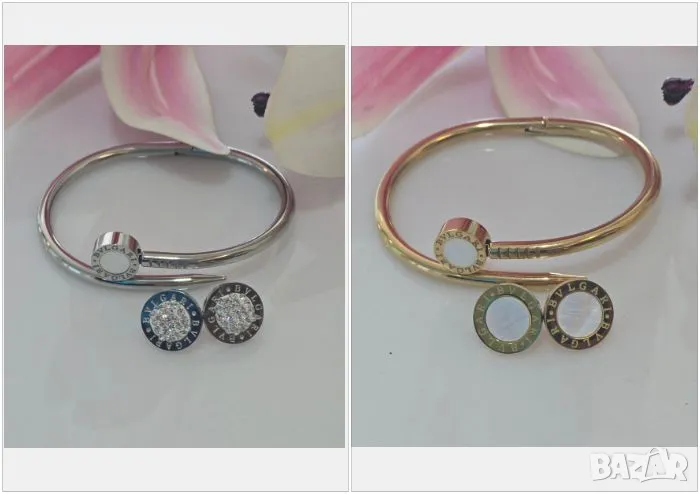 Bvlgari Комплект Колие И Обеци Булгари Медицинска Стомана - 2 Разцветки Код VL-51, снимка 1