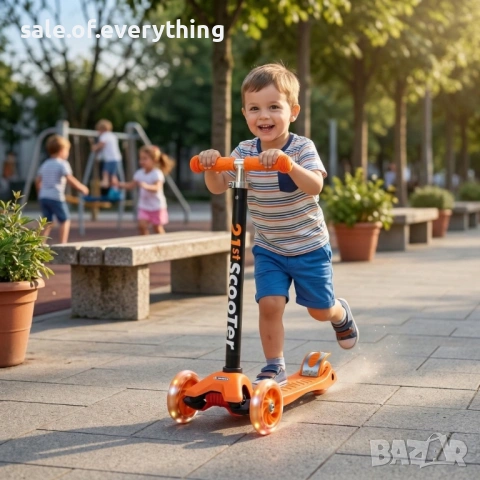 Детска сгъваема тротинетка 21st Scooter със светещи силиконови колела – Оранжева