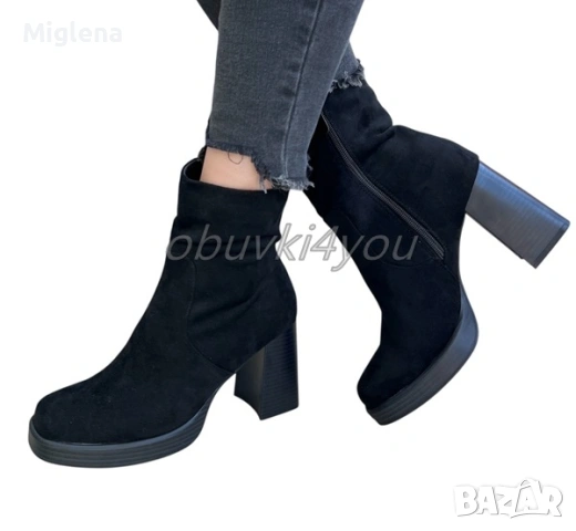 Дамски велурени боти на ток, снимка 2 - Дамски боти - 53579470