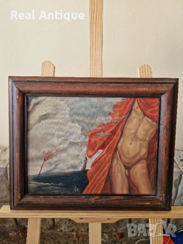 Прекрасна антикварна картина масло върху платно Бг автор , снимка 2 - Картини - 51617841