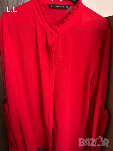 Zara Basic дамска риза в червено, снимка 4 - Ризи - 53140339