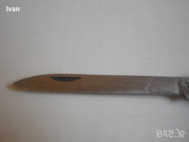 Българско Соц ножче ножка джобно туристическо 18,5 см с дръжка от червен каталин, снимка 8 - Антикварни и старинни предмети - 53420295