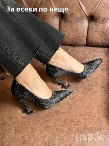 Yves Saint Laurent Дамски Черни Обувки На Ток С Камъни Код E247, снимка 6 - Дамски обувки на ток - 50412514