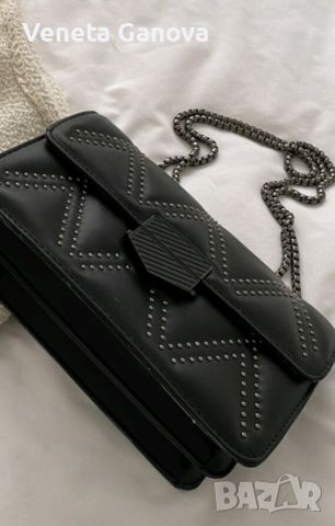 Черна кокетна чанта с две прегради, снимка 6 - Чанти - 45980912