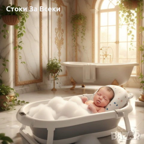Сгъваема бебешка вана с термометър и мека възглавница