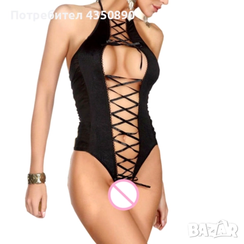 Стилно еротично бельо черно боди със сатенени връзки - Код: B1066, снимка 2 - Бельо - 51988342