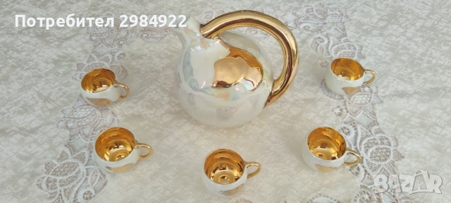 Комплект за ликьор седеф и позлата Императорски порцелан Франция