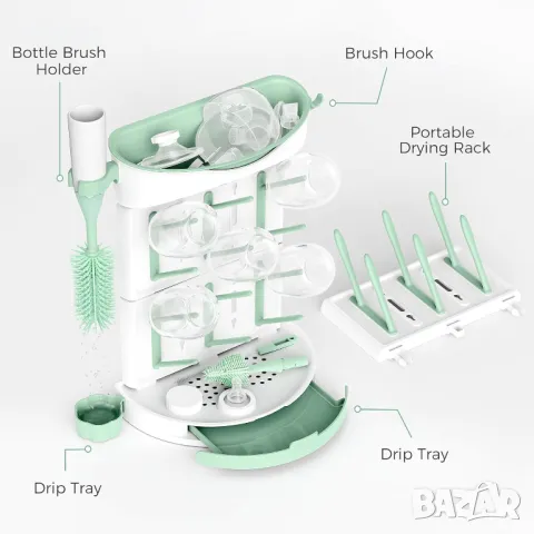 momcozy Стойка за сушене на бебешки шишета, максимум 18 шишета, разглобяема, снимка 6 - Прибори, съдове, шишета и биберони - 50266559