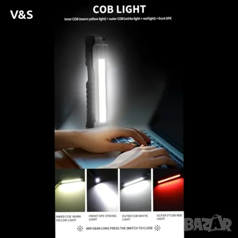  2 броя LED акумулаторни COB работни светлини Фенерчета със скрита долна кука и магнит, 5000m, снимка 10 - Лед осветление - 47960344