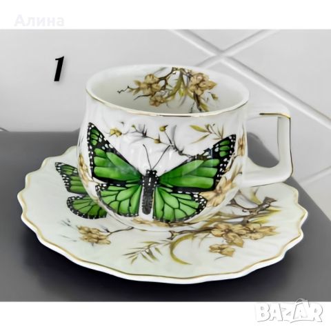Порцеланов сервиз за кафе 12 части с нежна пеперуда, снимка 1 - Чаши - 46229388