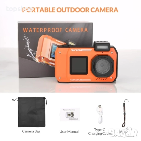 Нова 4K Подводна камера 33 FT Водоустойчива камера с два екранa Вградена батерия 2500 mAh 48MP..., снимка 6 - Камери - 51597988