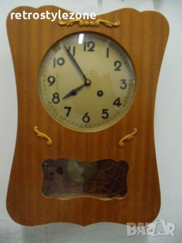 № 7470 стар стенен часовник   - механичен , навиване с ключ  - с гонгове на половин и кръгъл час  - , снимка 7 - Антикварни и старинни предмети - 45149086