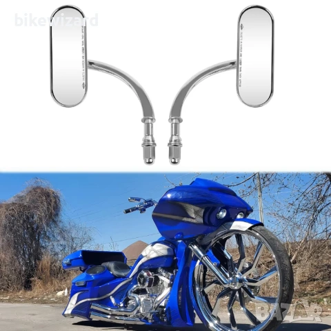 Овални огледала за мотоциклет, хромирани, с резба M8/M10, универсални, за задно виждане - чифт НОВИ, снимка 4 - Части - 54152788