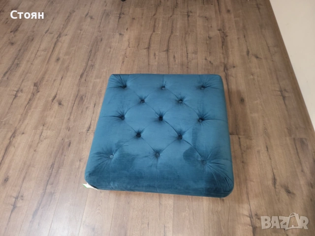 Синя табуретка от плат тип Честърфийлд, снимка 6 - Дивани и мека мебел - 53753908