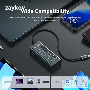 USB C хъб за лаптоп, 7 в 1 10Gbps USB C към USB C хъб, снимка 2 - Друга електроника - 47307564