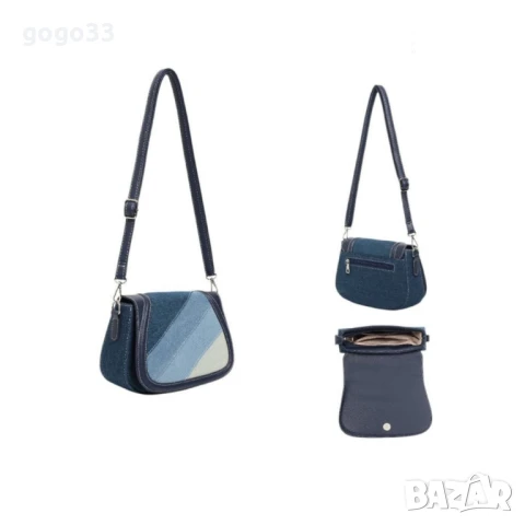 Дамска чанта от деним, с диагонален пачуърк дизайн, снимка 1