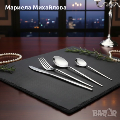 Комплект прибори за хранене в сребрист цвят от 24 части с луксозен дизайн и магнитна кутия., снимка 5 - Прибори за хранене, готвене и сервиране - 53247691