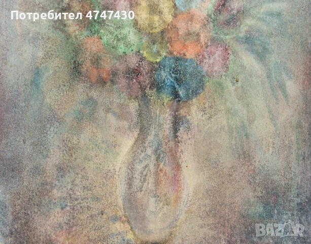 Стойно Добрев пастел натюрморт със цветя, снимка 6 - Картини - 53635731