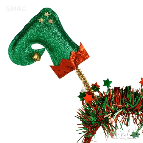 Коледна диадема крачета елфче със звънчета и брокат_1255089, снимка 2 - Шноли, диадеми, ленти - 52690599