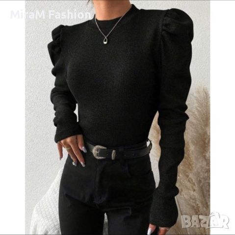 Дамска блуза с ефектни ръкави в черно