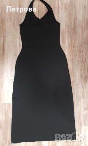 Черна дълга рокля с гол гръб и дълбока цепка, снимка 4 - Рокли - 45256160