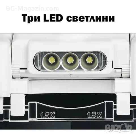 Мощна професионална увеличителна лупа за глава часовникарска с лед осветление лампа бродиране шиене, снимка 5 - Други инструменти - 50919287