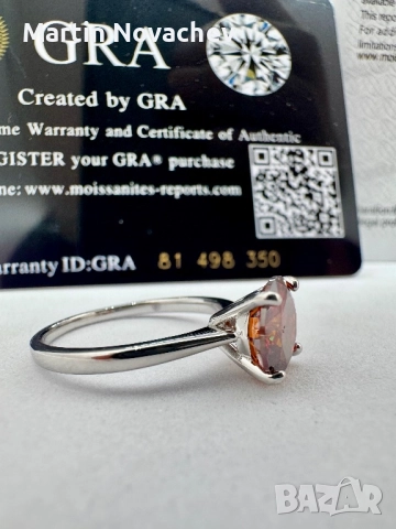 Сребърен пръстен с мойсанит (Диамант) 2 карата, снимка 6 - Пръстени - 52145617