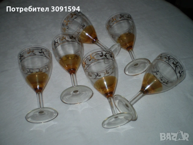 Ретро  6 двуцветно стъкло чаши с позлата, снимка 6 - Сервизи - 53514153