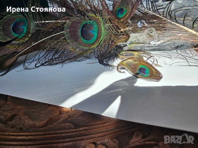 Ръчно изработени, регулируеми гривна и пръстен с паунови пера,, снимка 11 - Гривни - 52387499