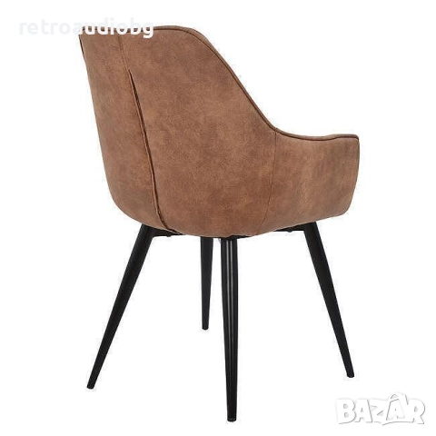 Трапезен стол кресло МАНДО с дамаска набук в кафяв цвят, снимка 3 - Столове - 52800253