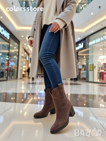 Боти на ток - кафяв велур - MKL5 , снимка 2 - Дамски боти - 53278677