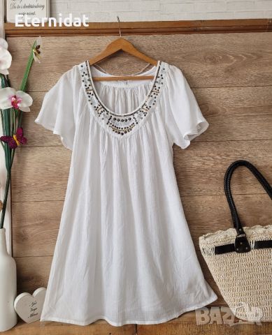 Бяла рокля памучна материя , снимка 4 - Рокли - 46394182