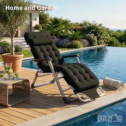 Сгъваем градински шезлонг с мека ватирана възглавница, снимка 3 - Градински мебели, декорация  - 53895756