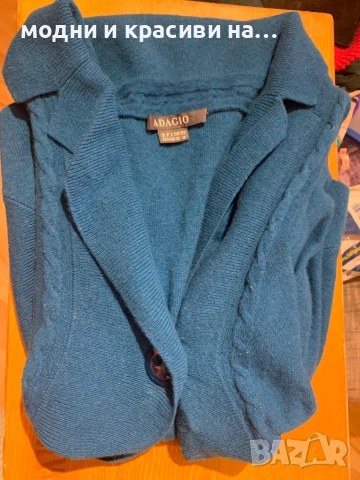 Елек в петролен цвят Adagio, мерино и кашмир, снимка 4 - Елеци - 52913902