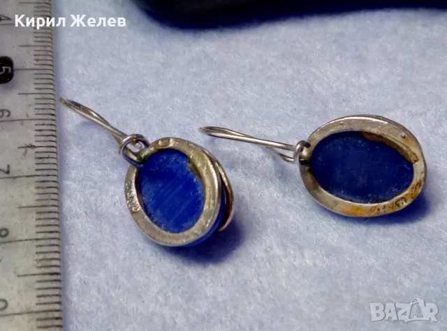 ПРЕКРАСНИ СРЕБЪРНИ ОБЕЦИ СРЕБРО 925 с ПОЛИРАНО СИНЬО КОТЕШКО ОКО АРТ ИЗРАБОТКА 49998, снимка 8 - Обеци - 50115970